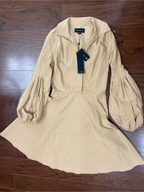 Anthropologie Adria Moss Cotton Puff Long-Sleeve Tan Dress NWT Size 6